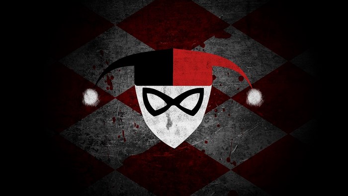 Harley Quinn mask on a harlequin pattern