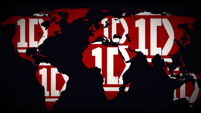 World map with One Direction logo