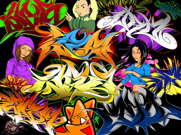 Graffiti art with animated characters