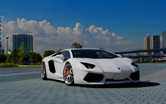 White Lamborghini Aventador in City