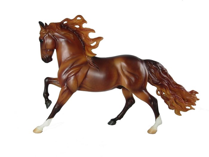 Brown horse model with flowing mane and tail