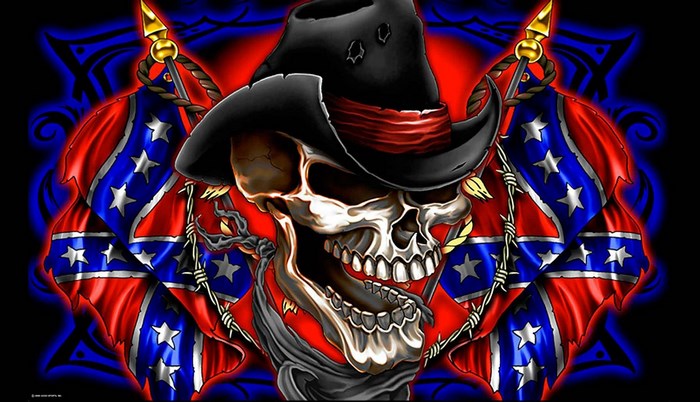 Skull with Confederate Flags and Cowboy Hat