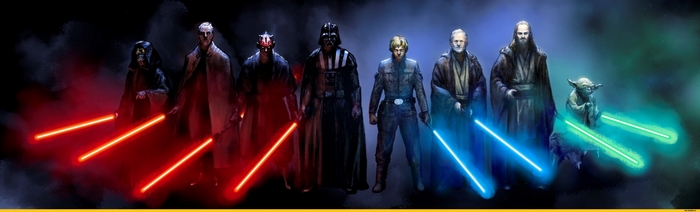 Star Wars characters with lightsabers