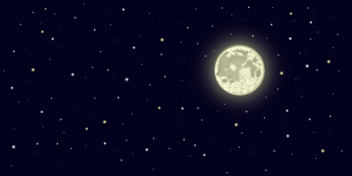 Full moon and stars in a dark night sky