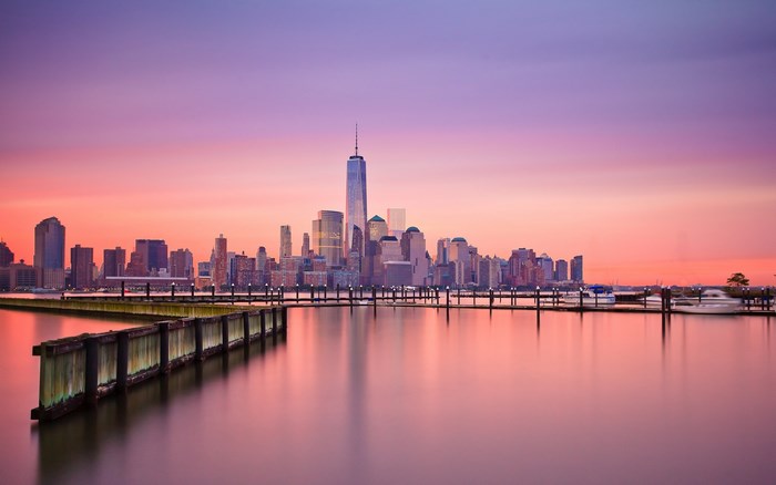 New York City Skyline at Sunset with Water