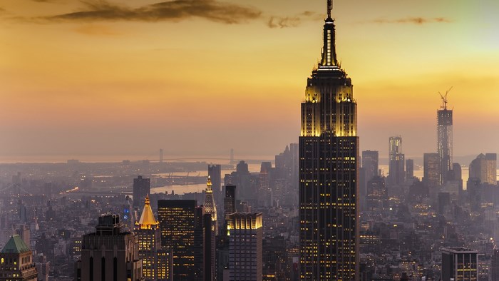 Empire State Building and New York City Skyline at Sunset