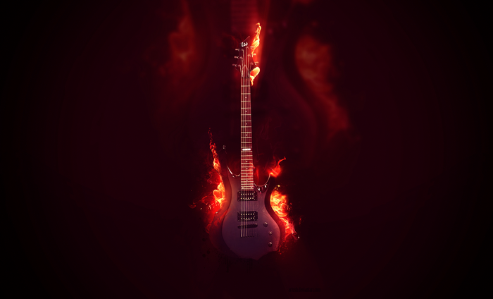 Electric guitar engulfed in flames