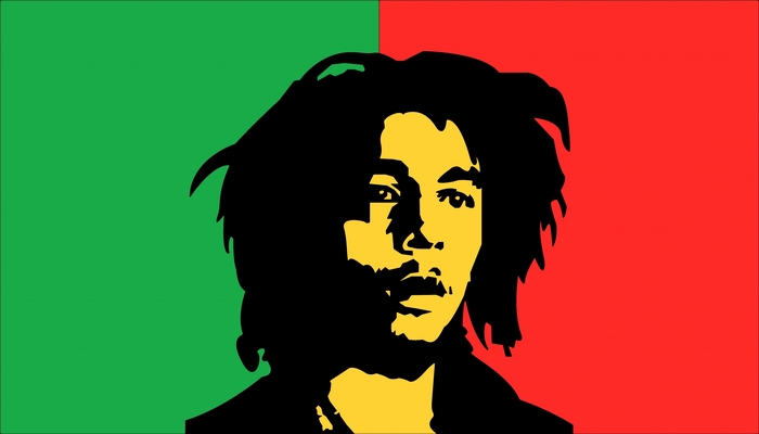 Bob Marley portrait with green and red background