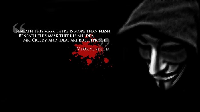 V for Vendetta mask and quote