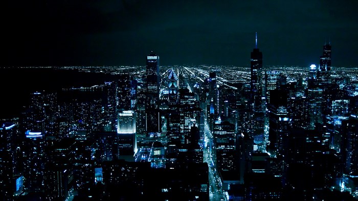 Chicago skyline at night with city lights