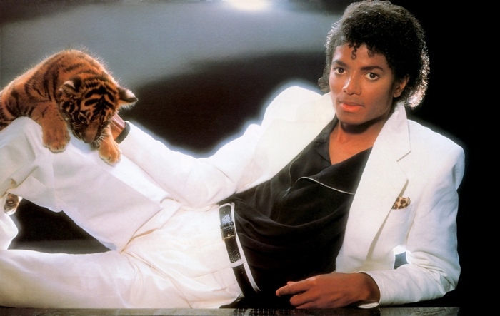 Michael Jackson in White Suit with Tiger Cub