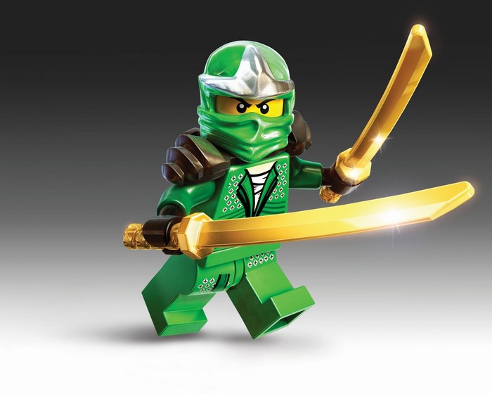 Green Lego Ninja with Two Gold Swords
