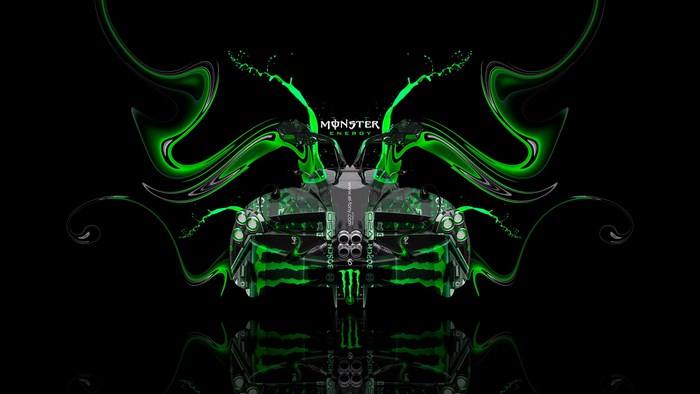 Monster Energy car with green abstract design