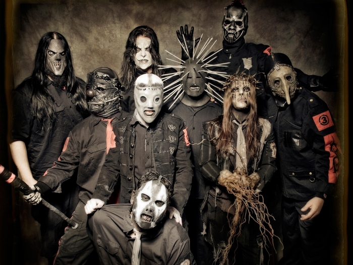 Slipknot band members in signature masks and costumes