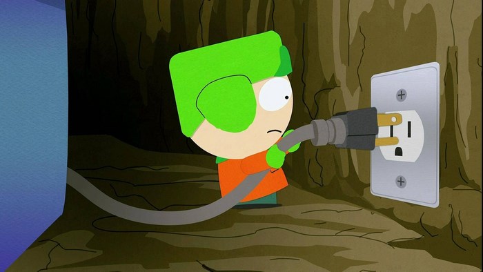 Kyle from South Park plugging in a cord