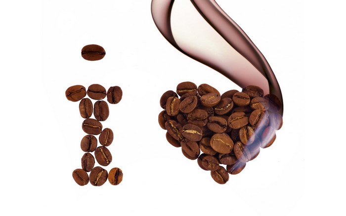 Coffee beans forming the letter I and a heart shape