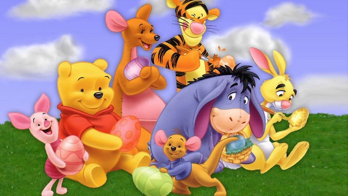 Winnie the Pooh and friends with Easter eggs