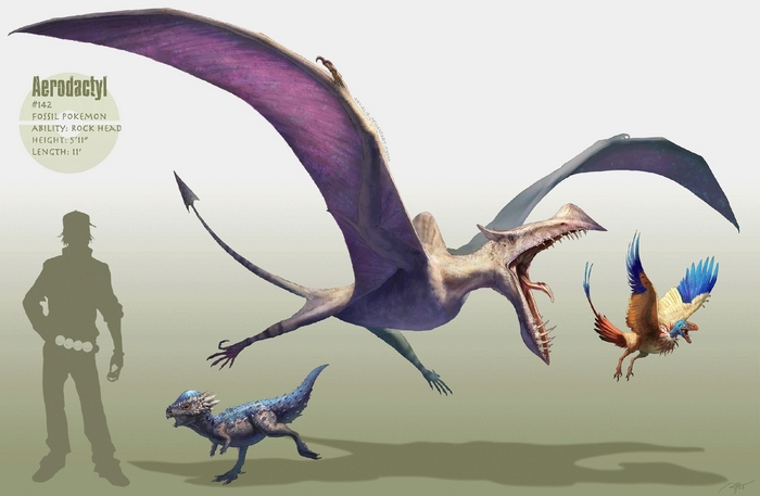 Aerodactyl and other creatures with human silhouette