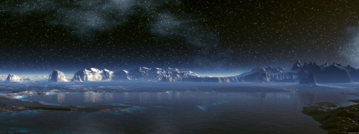 Alien Landscape with Icebergs and Stars
