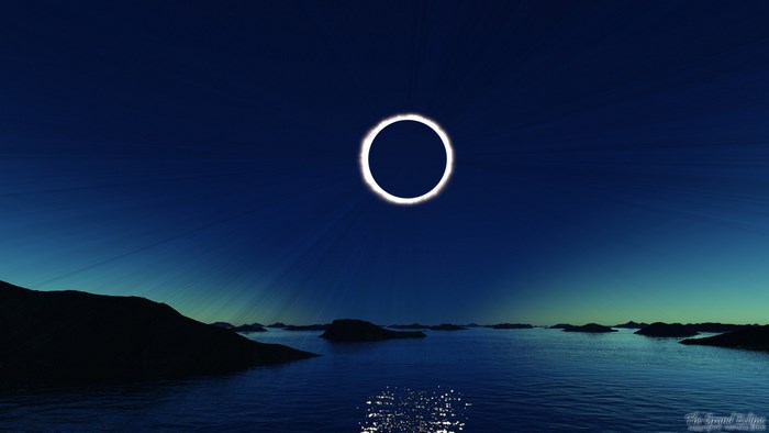 Annular solar eclipse over a body of water