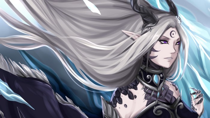 Succubus with long white hair and horns