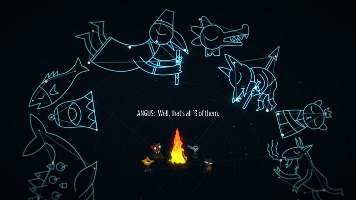 Night in the Woods constellations and campfire