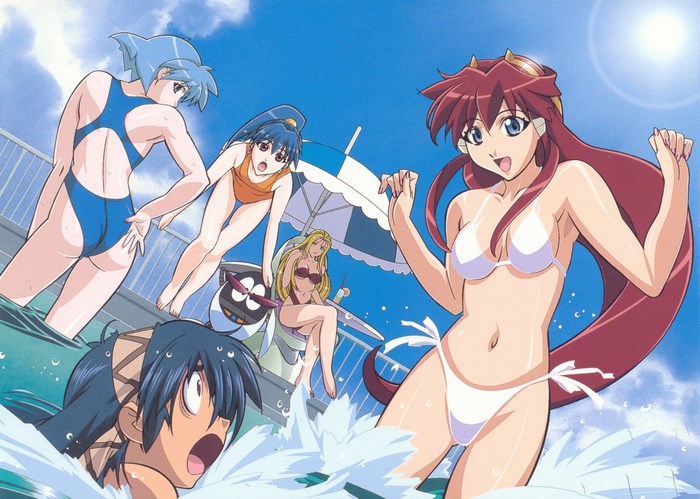 Vandread: Five women in swimsuits at a pool party
