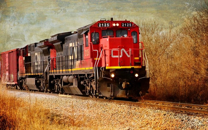 Red CN Train 2125 on Tracks