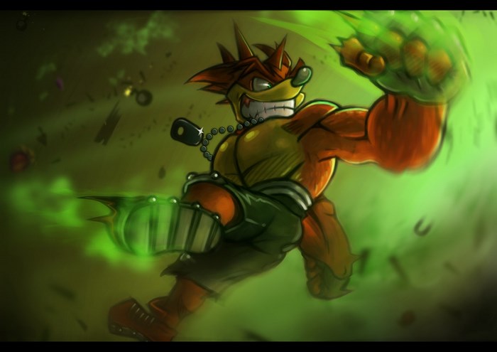 Crash Bandicoot in action with green energy
