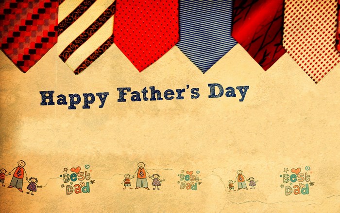 Happy Father's Day with Colorful Neckties and Cartoon Dads
