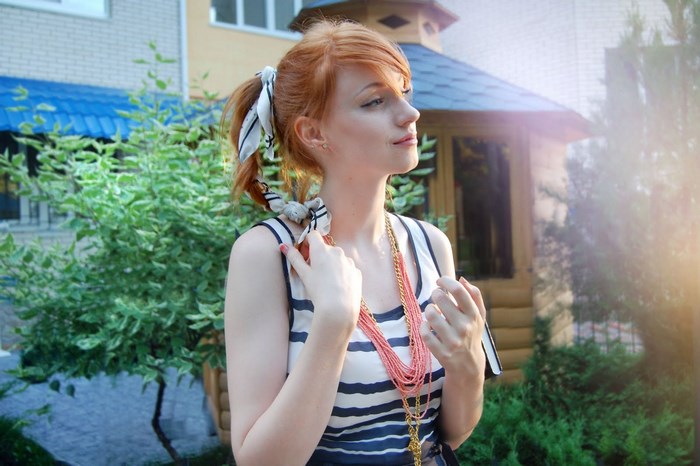 Alina Kovalenko in Summer Casual Striped Dress