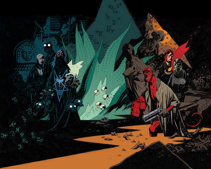 Hellboy and allies facing occult figures