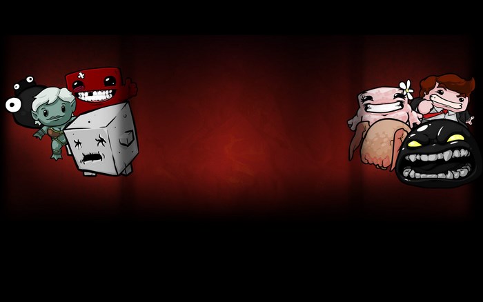 Characters from Super Meat Boy and The Binding of Isaac