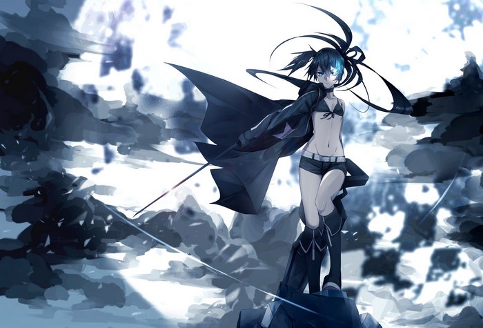 Black Rock Shooter standing on rocks