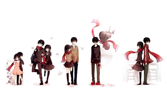 Kagerou Project characters with red scarves