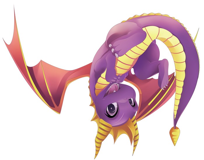 Spyro the Dragon hanging upside down