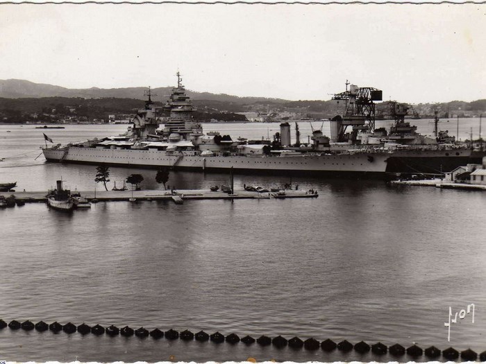 French battleship Richelieu in harbor