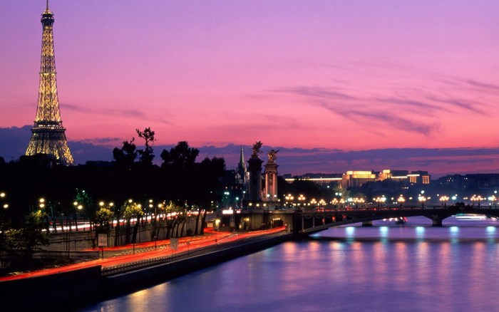 Eiffel Tower and Seine River at Dusk