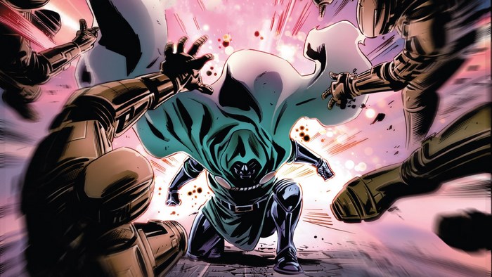 Doctor Doom surrounded by armored figures