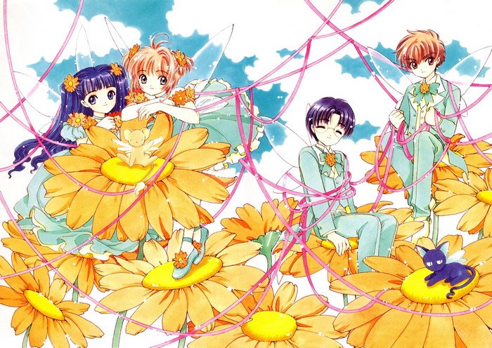 Cardcaptor Sakura characters among giant flowers