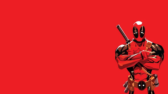 Deadpool with Katana on Red Background