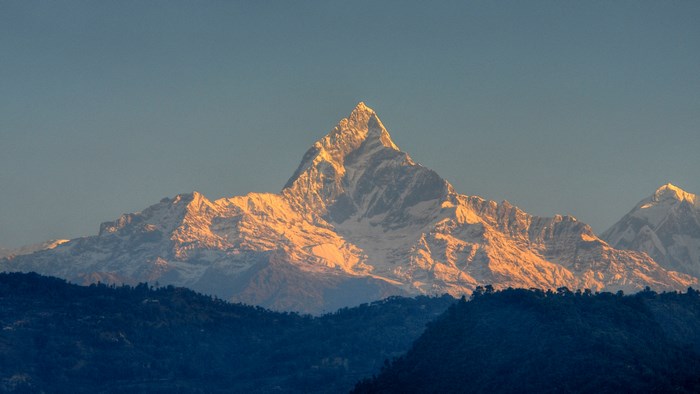 Machhapuchhre mountain peak at sunrise