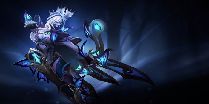 Dota 2 character with blue and purple armor and bow