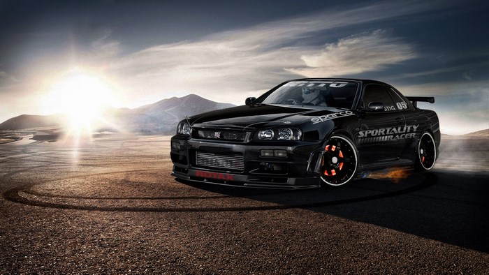 Black Nissan Skyline GT-R R34 Drift