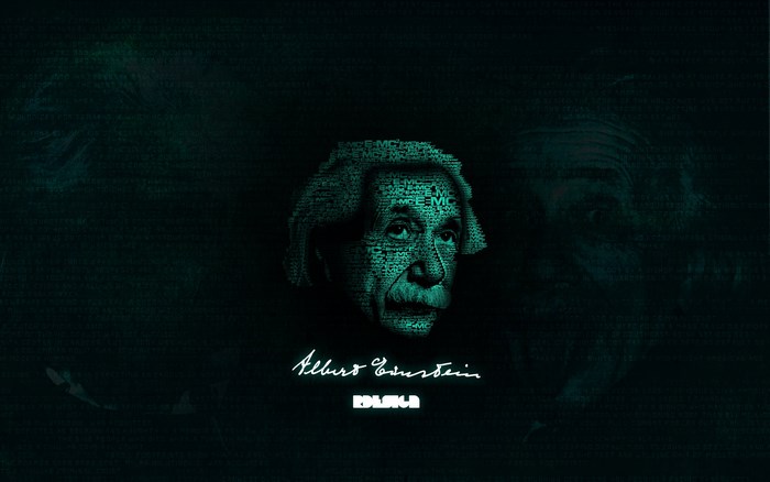 Albert Einstein portrait made of text