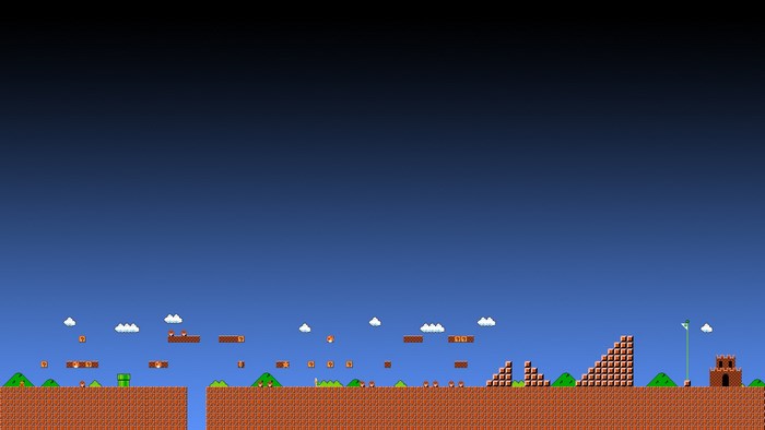 Super Mario Bros. landscape with platforms and castle