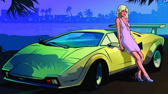 Woman and sports car in Grand Theft Auto: Vice City