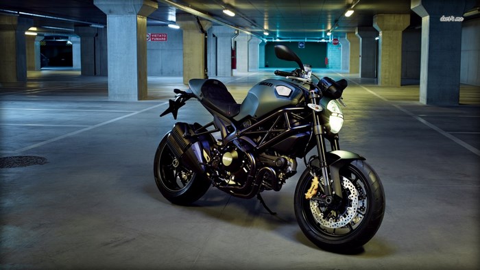 Ducati Monster 1200 motorcycle in parking garage