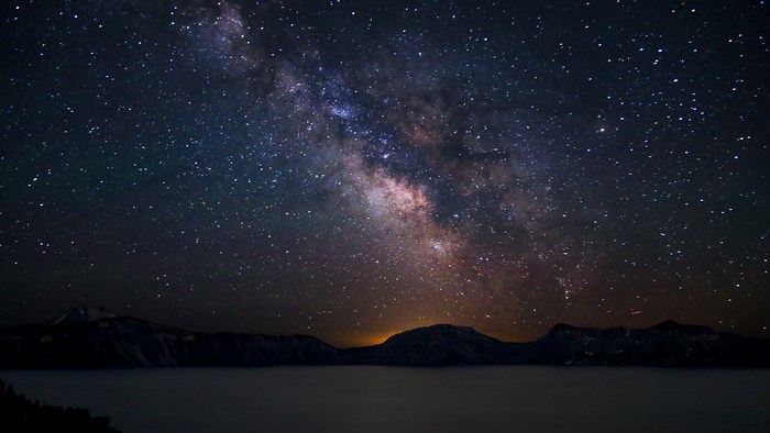 Milky Way over Crater Lake at Night