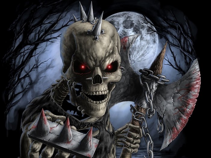 Skeleton warrior with axe and moon